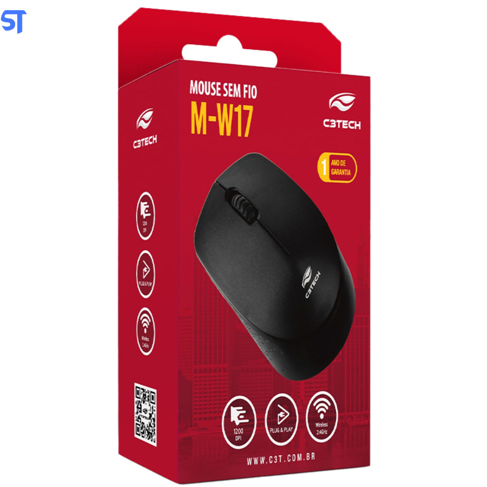 Mouse C3Tech M-W17BK Wireless 1000 DPI - Preto