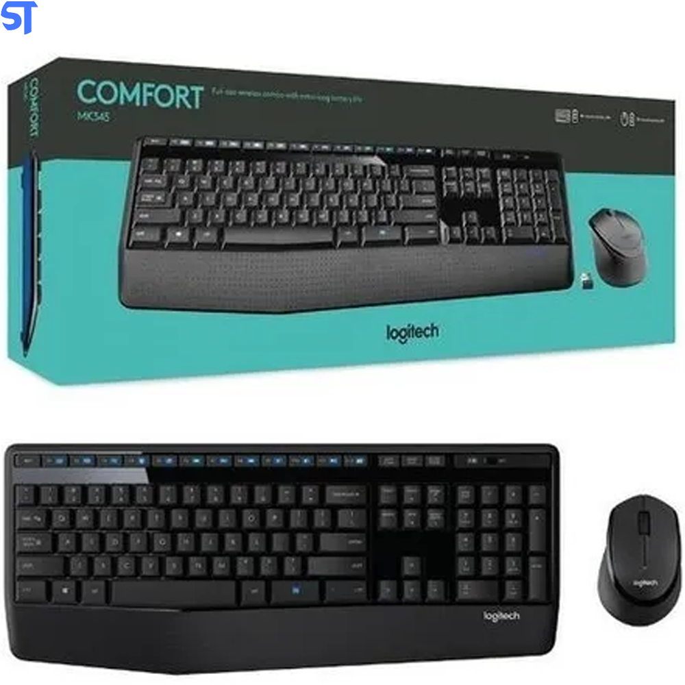 Teclado e Mouse Logitech Multimídia Wireless Mk345 Com Apoio de Braco Preto