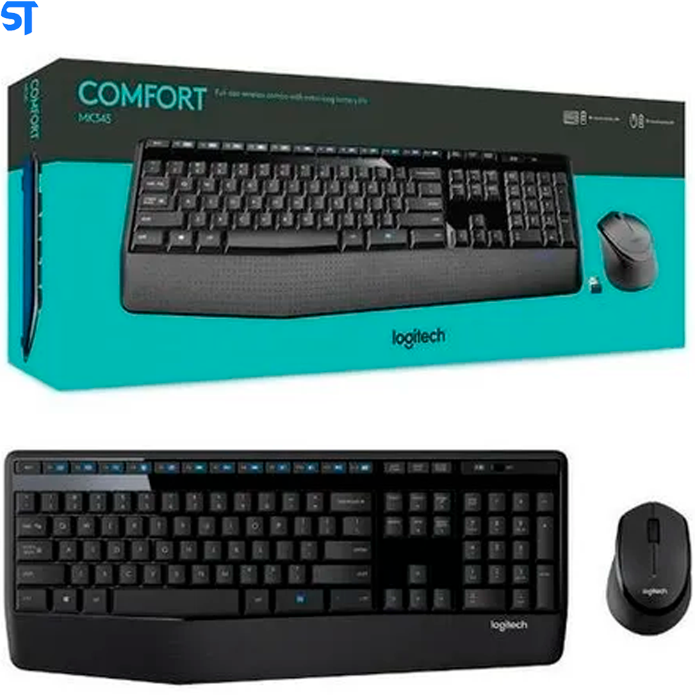 Teclado e Mouse Logitech Multimídia Wireless Mk345 Com Apoio de Braco Preto