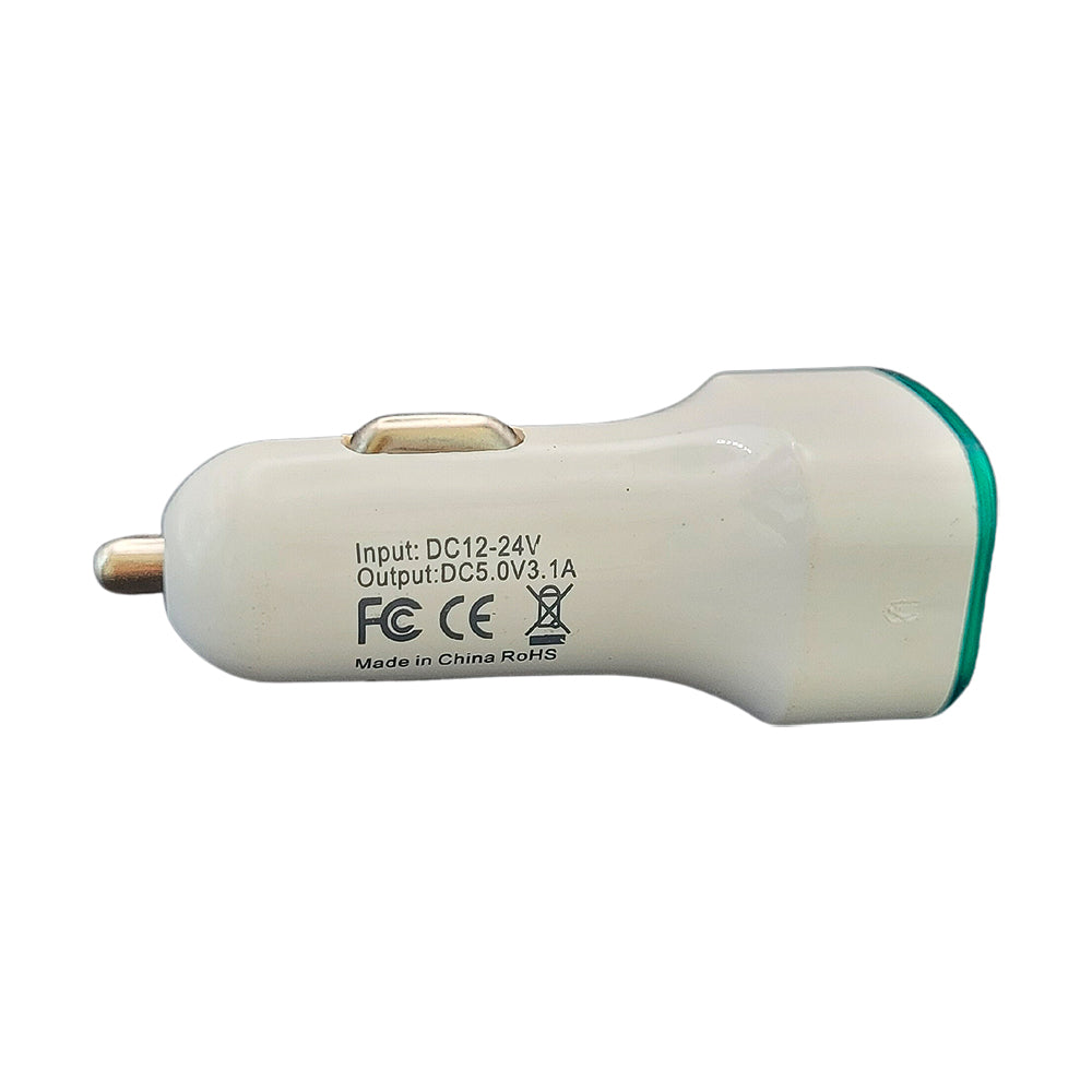 Carregador Veicular Fast Charging Com Duas Portas USB 2.1A/ 1.0A - Branco / Verde Escuro