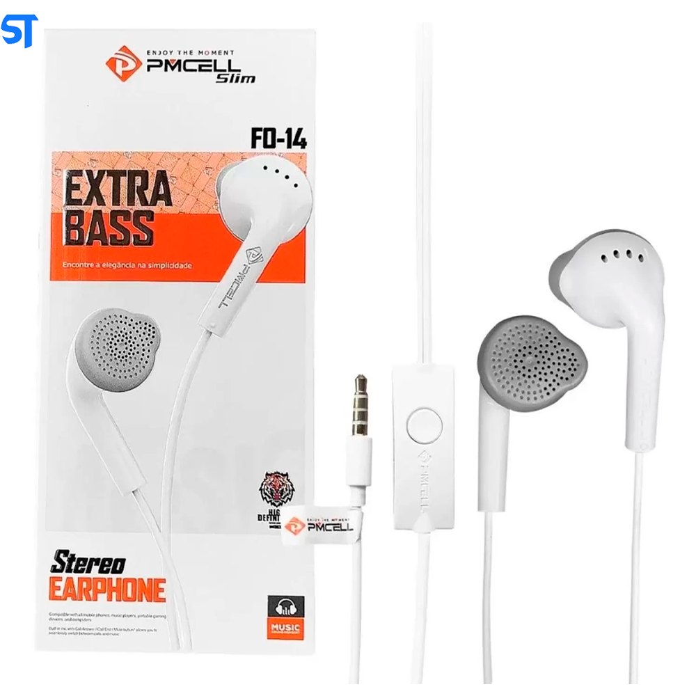 Fone de Ouvido Pmcell Slim Som Estéreo Branco - FO-14