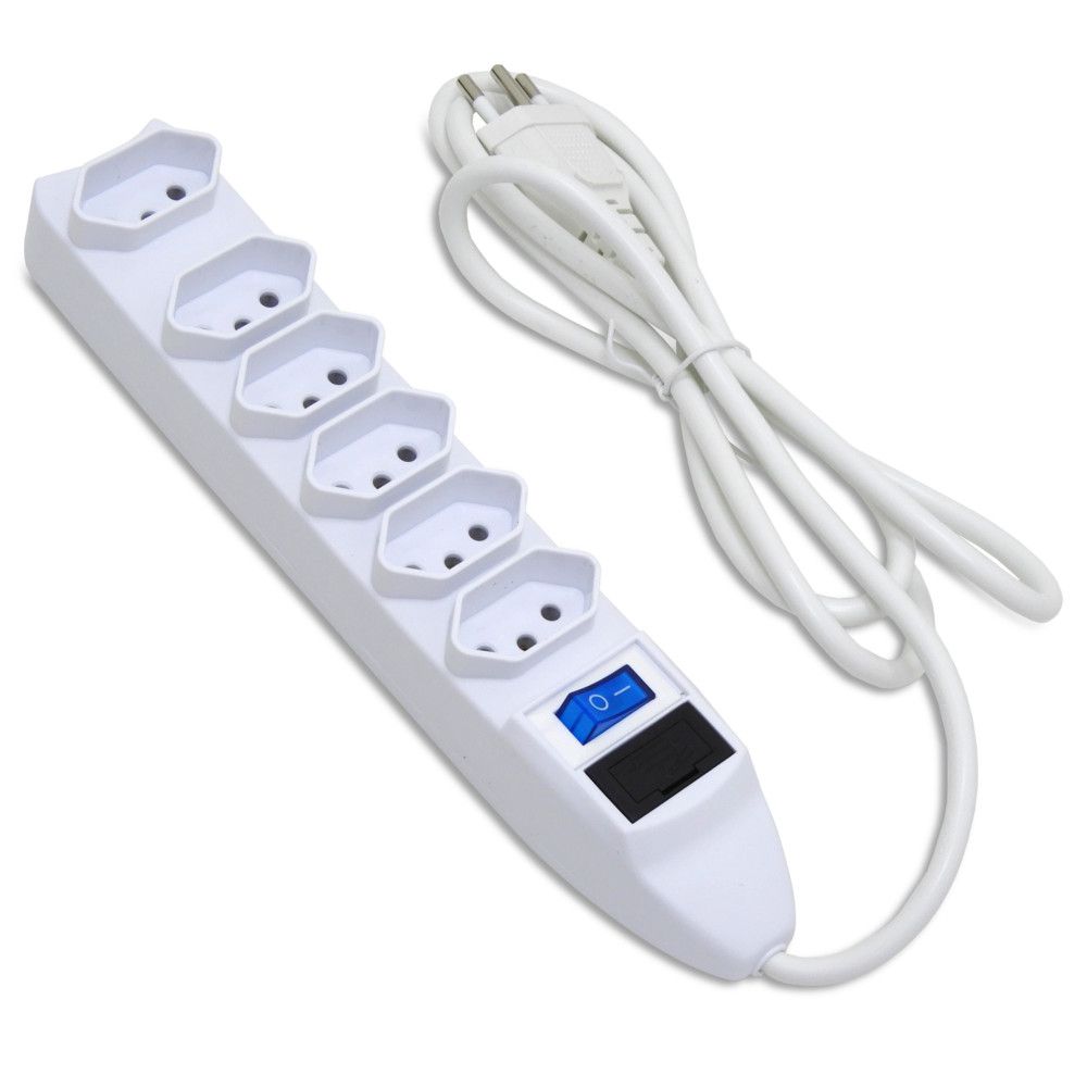 Extensão Elétrica Com Fusível de 6 Tomadas Knup 1,5m - SL7606 Branco