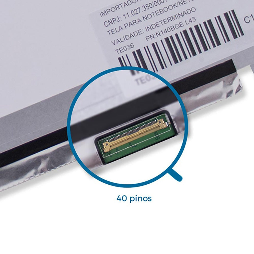 Tela Notebook LED Slim 40 Pinos 14.0" Pn 04W3364 Pn N140BGE-L43- WXGA HD