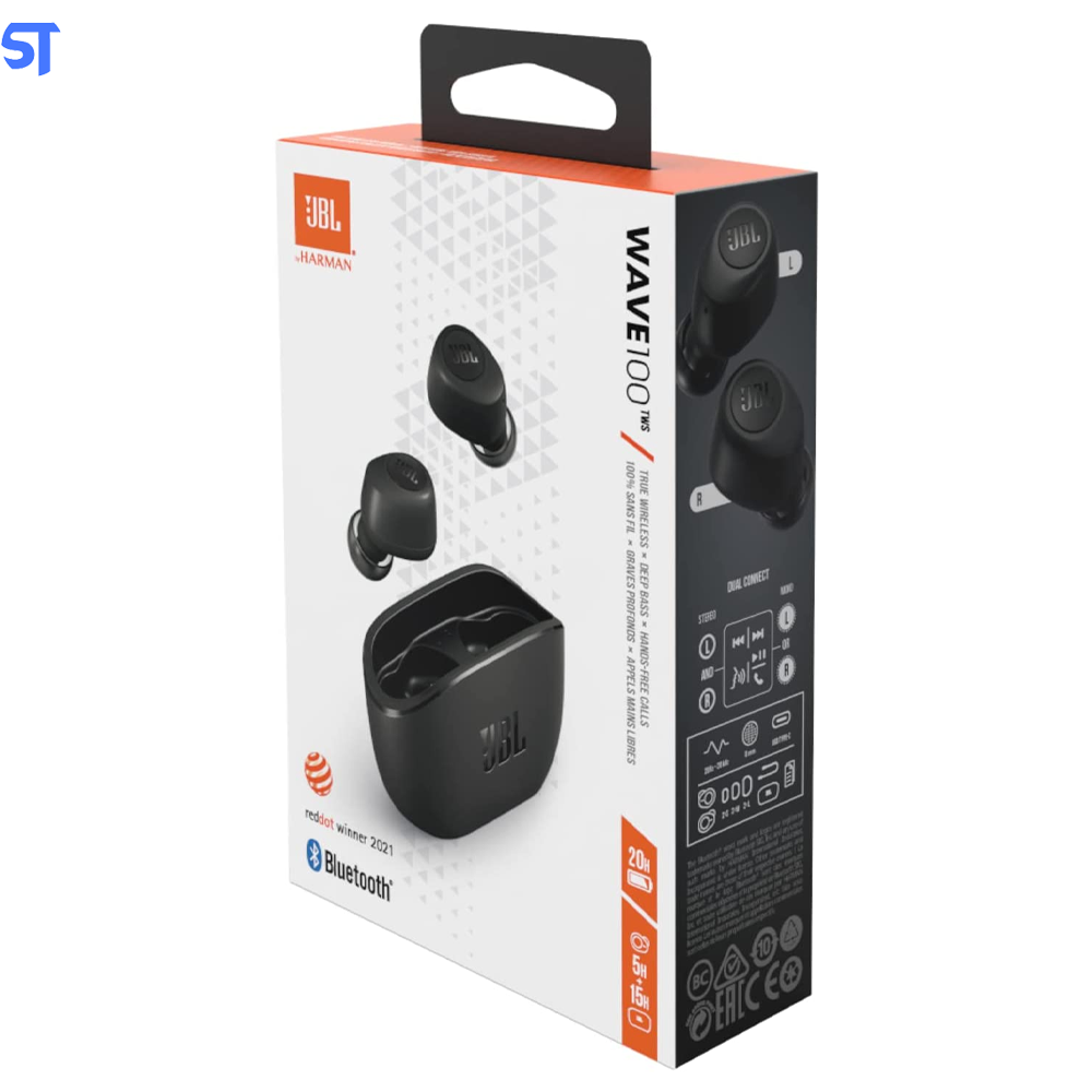 Fone de Ouvido Sem Fio Intra Auricular JBL Wave 100TWS, Bluetooth, com Microfone, Recarregável USB-C, Preto - 28913513