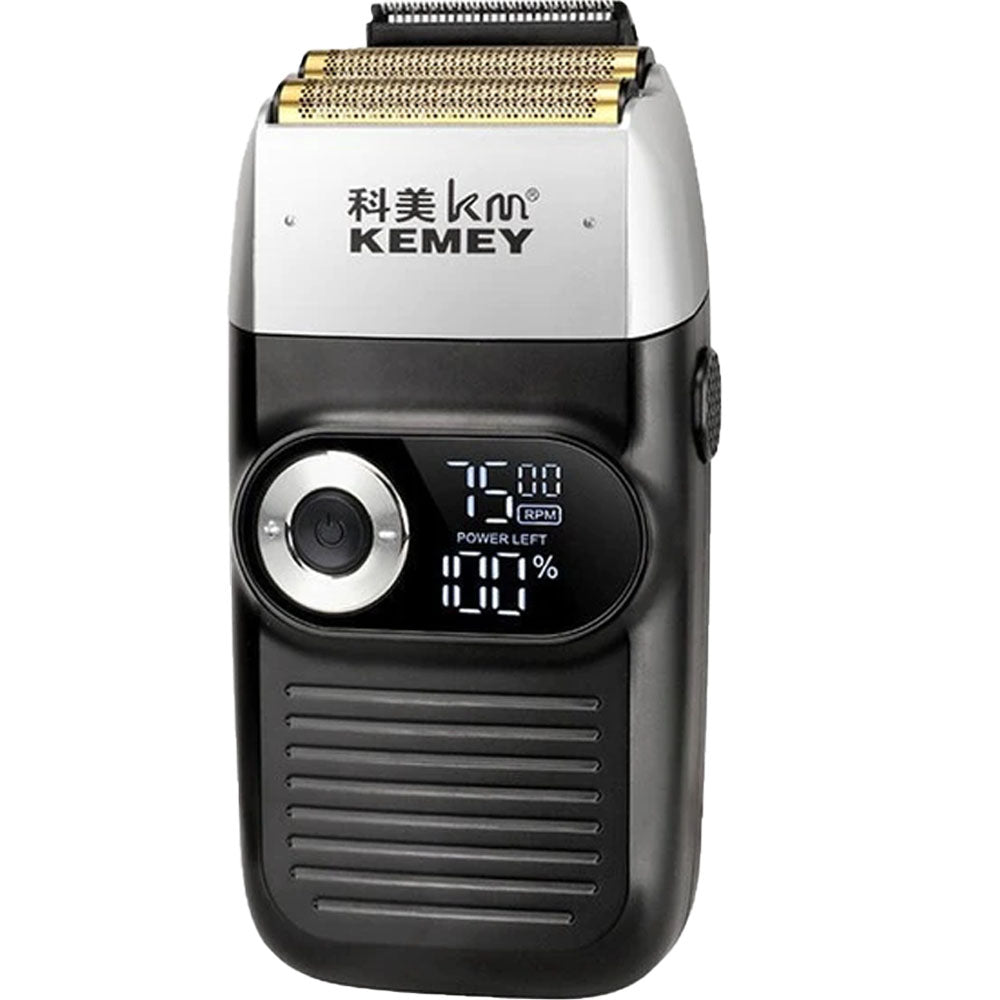 Barbeador Elétrico Masculino Á Prova D'água Remoção de Pelos Kemei 1400 mAh Com Duas Lâminas - KM-2026-Beard - Preto