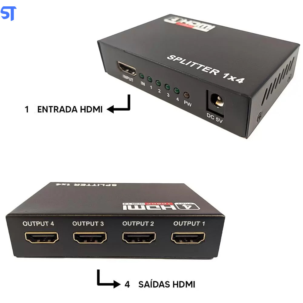 Switch Distribuidor Amplificador Ultra Hd 4k Uhd Hdmi 1 Entrada e 4 Saídas