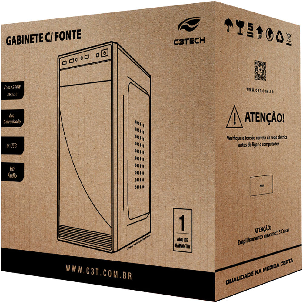 Gabinete Micro ATX MT-26BK com Fonte 200W C3Tech