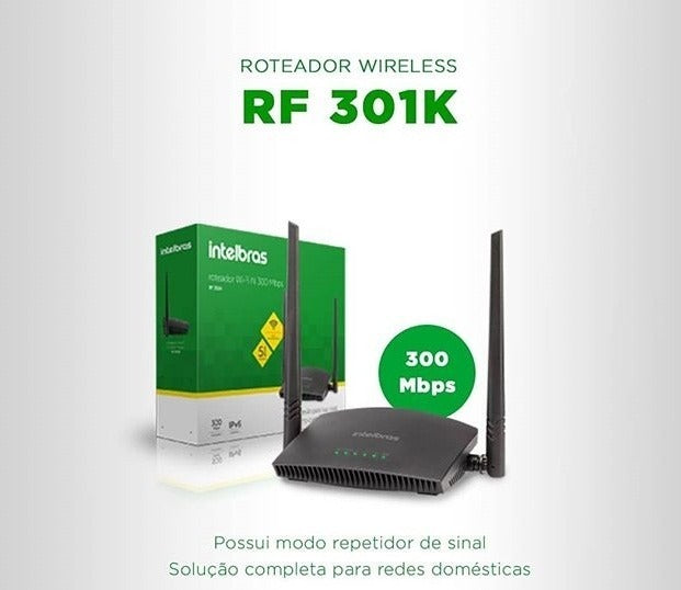 Roteador Wireless 300Mbps Intelbras RF 301K com 2 Antenas 5dBi e Botão WPS