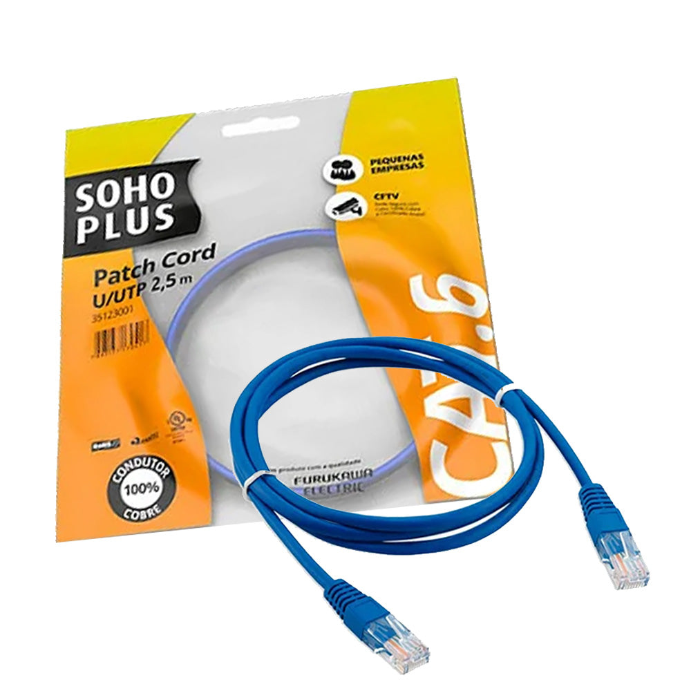 Patch Cord U/UTP SohoPlus CAT.6e T568A/B 2.5M Azul Claro