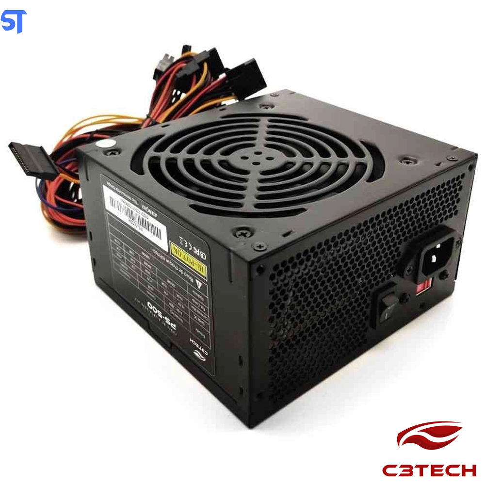 Fonte de Alimentação ATX C3Tech PS-500BK 500W Sem Cabo - Preto