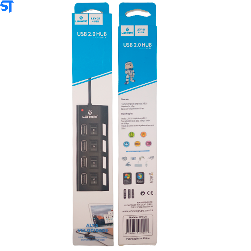 Hub Usb 2.0 Com 4 Portas Led Com Interruptor LEHMOX