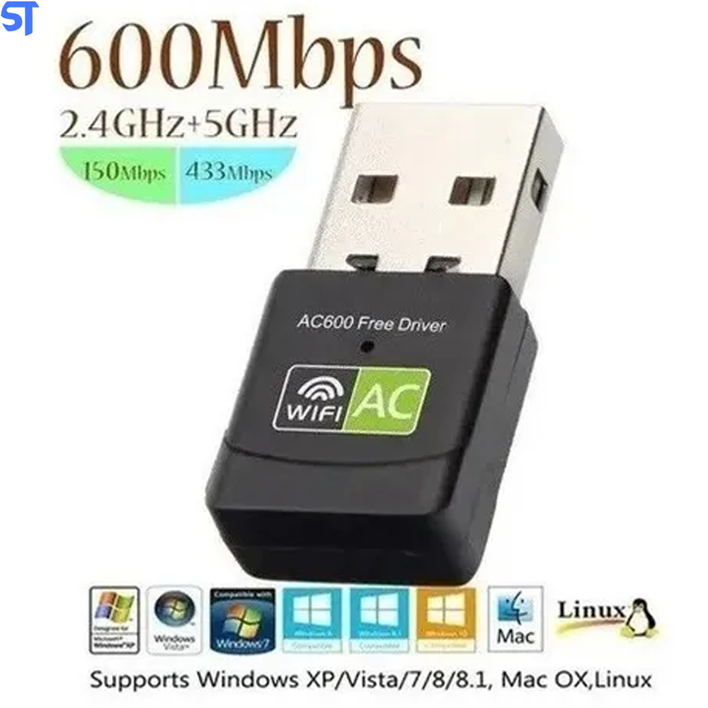 Adaptador Wifi Usb 2.0 Dual Band 2.4 e 5ghz 600 Mbps - Easyidea- Preto
