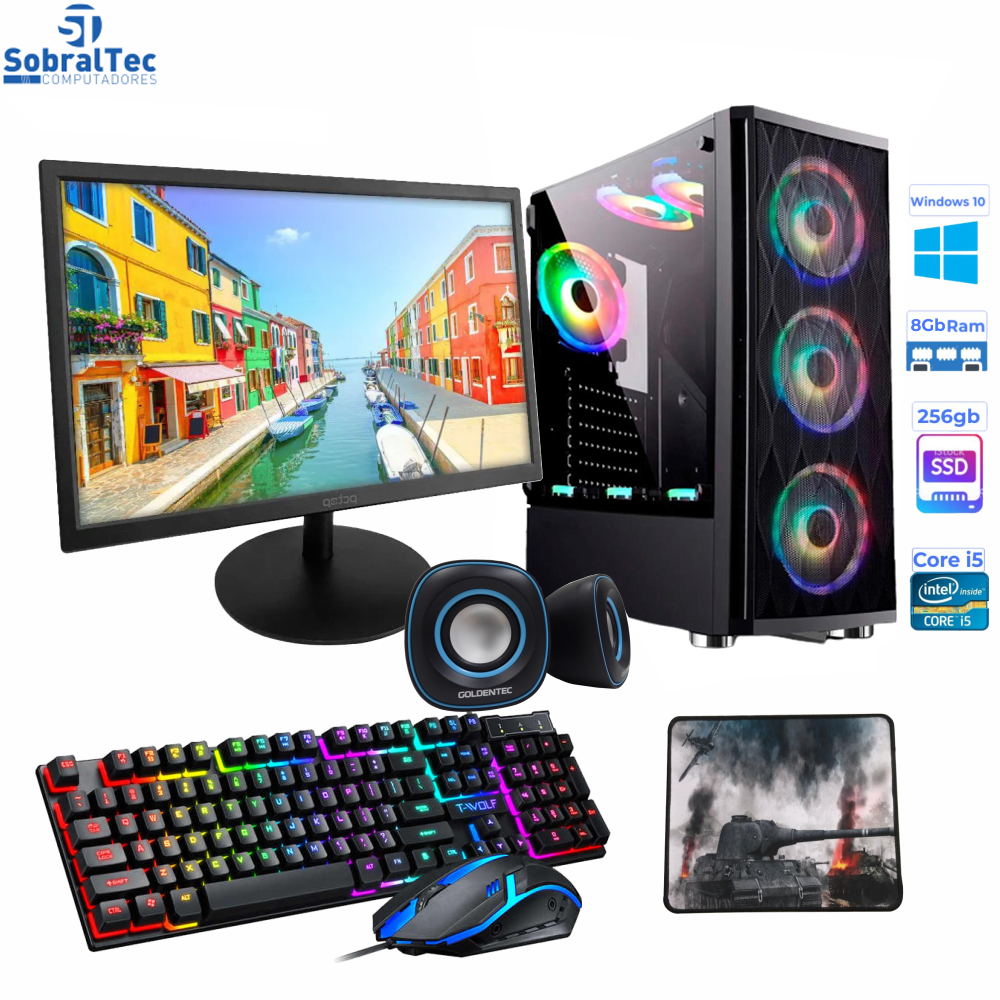 Computador Gamer Core i5 - HD SSD 256GB -Memória 8GB - Fonte Real 500W-Com Monitor Teclado Mouse Mousepad e Caixa de Som