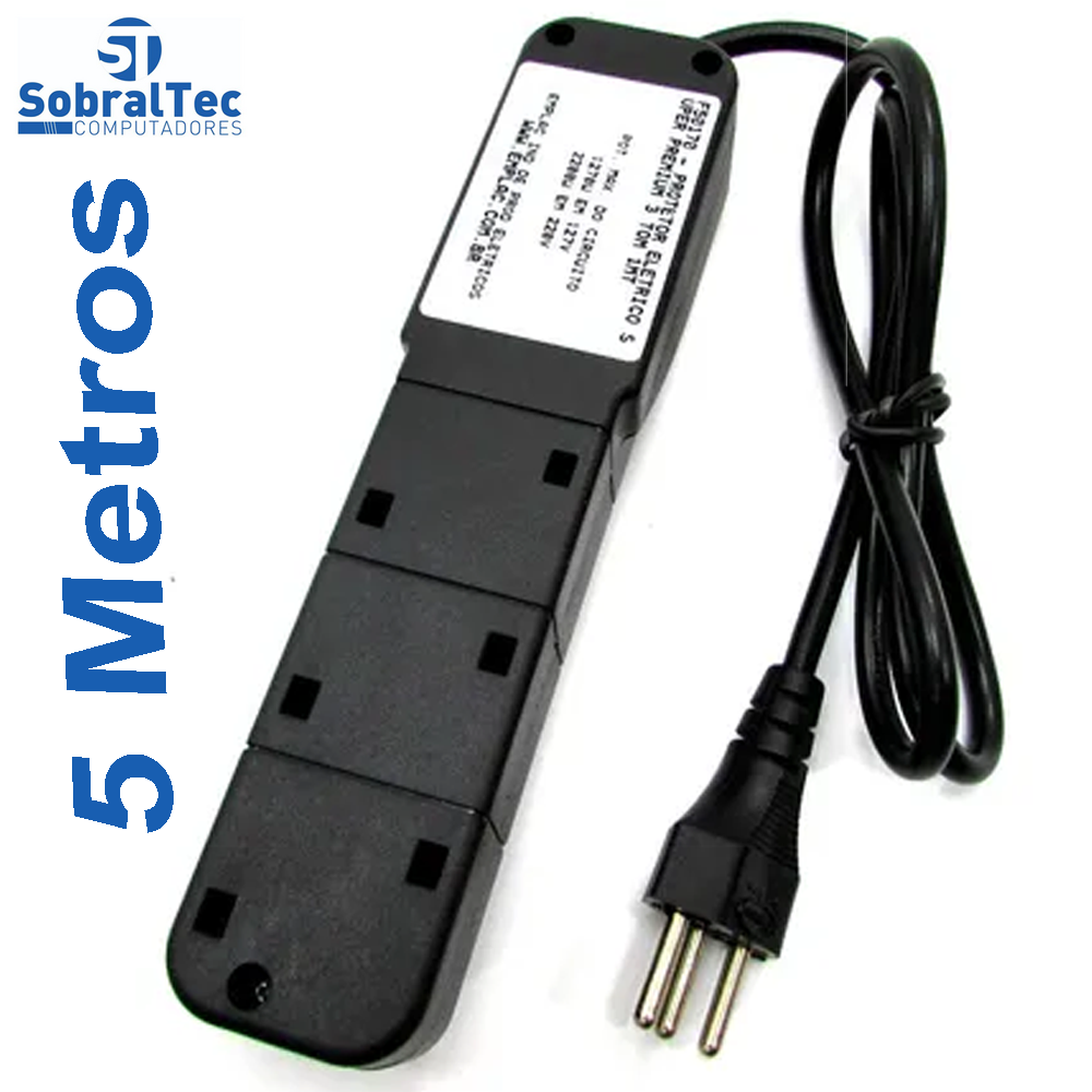 Protetor Eletrico Super Premium 3 Tomadas 5 Metros Emplac
