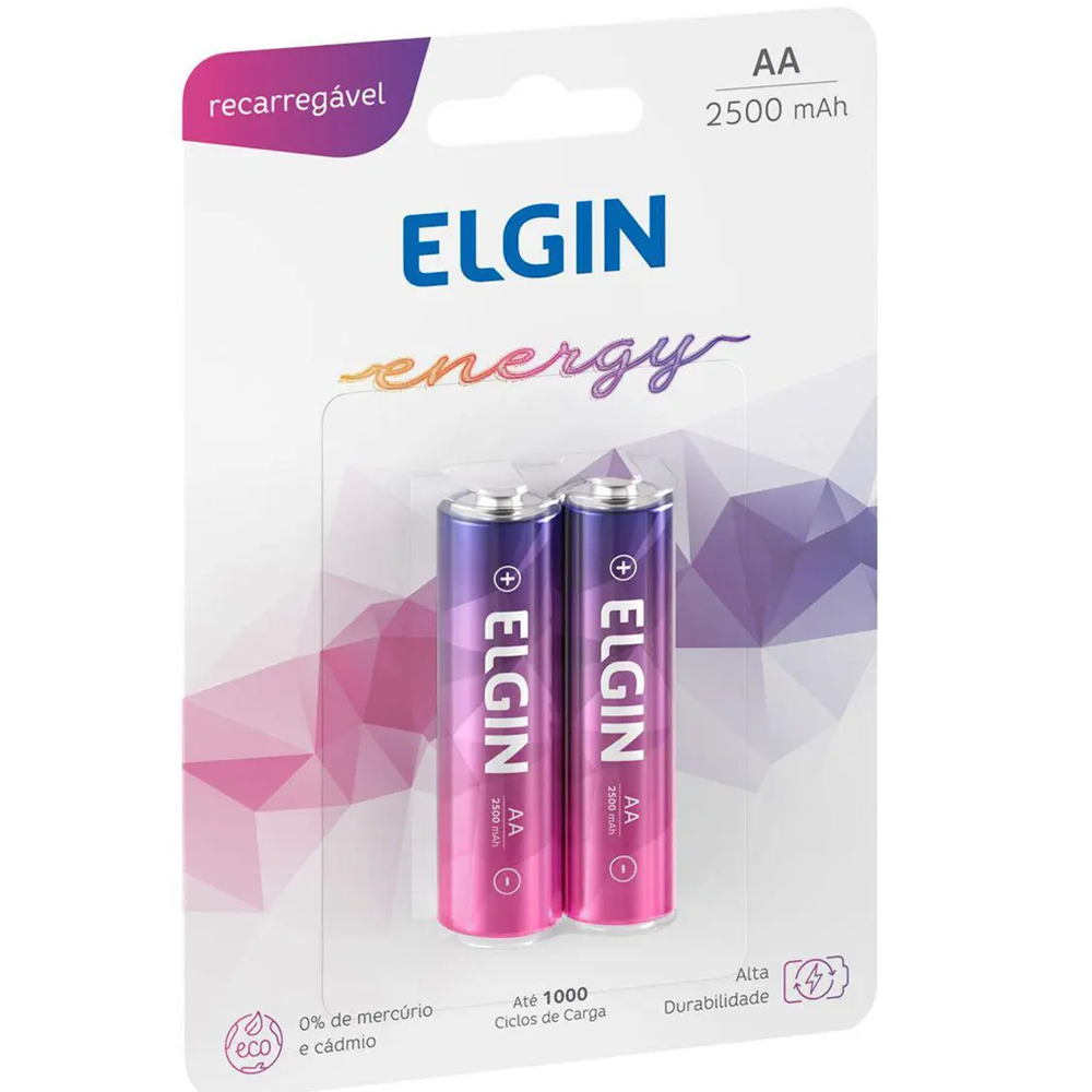 Pilha Recarregável AA - 1,2V 2500mAh Blister Com 2 Unidades Elgin ELE000000082172