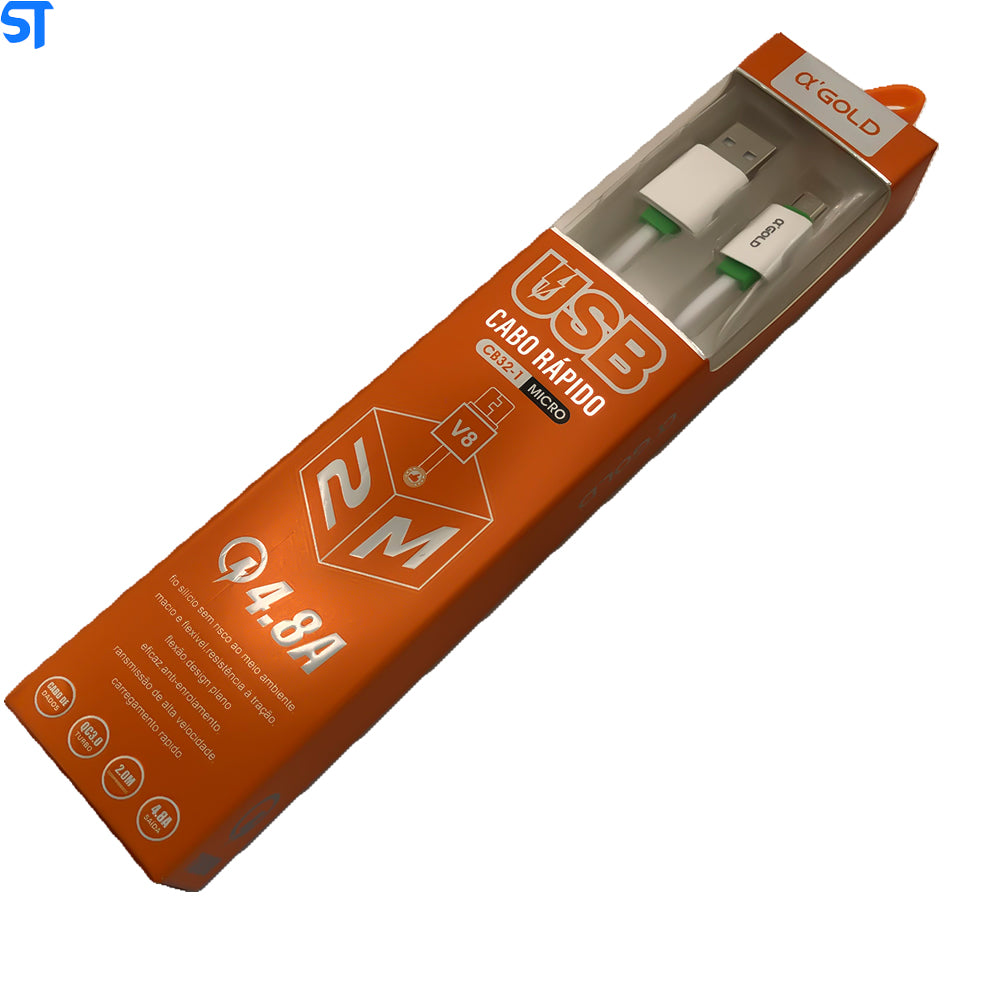 Cabo de USB para V8 A'Gold 4.8A Comprimento 2M- CB32-1