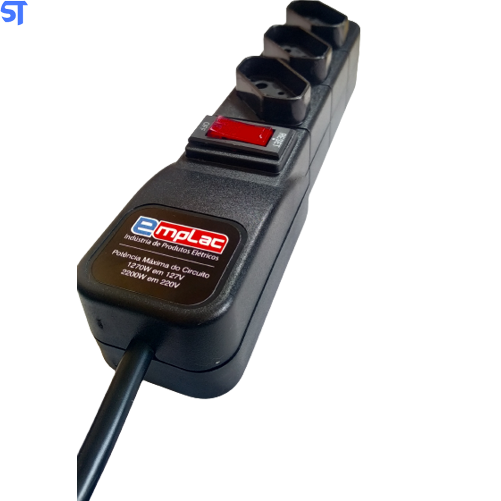 Protetor Elétrico Rearme Premium 3 Tomadas Com Cabo de 3 Metros - Emplac
