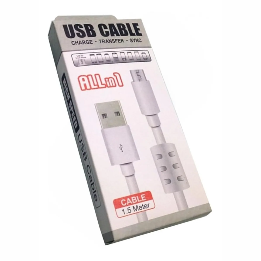 Cabo Usb 2.0 Branco Carga/Dados V8 All In 1 Filtro 1,5Mt 30V 1.5A Ks-u303