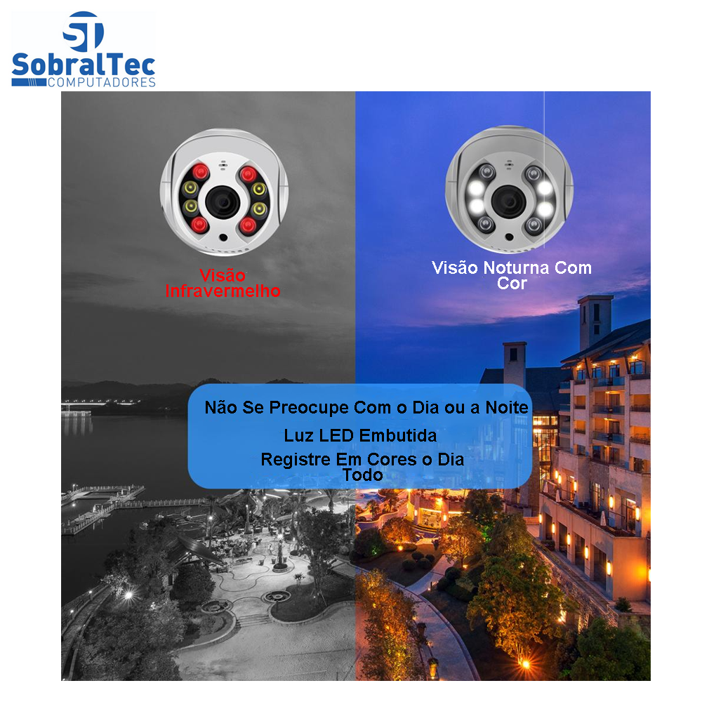 Câmera IP Mini Speed Dome WI-FI Externa 3MP Com Cartão SD 64GB -Alerta De Duas Vozes- Detecção Humana Áudio Visão Noturn