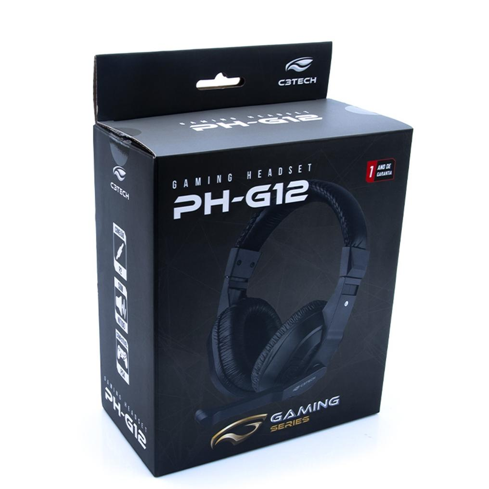 Headset Fone Com Microfone Gamer PH-G12BK C3Tech P2, PS4, Drivers 40mm