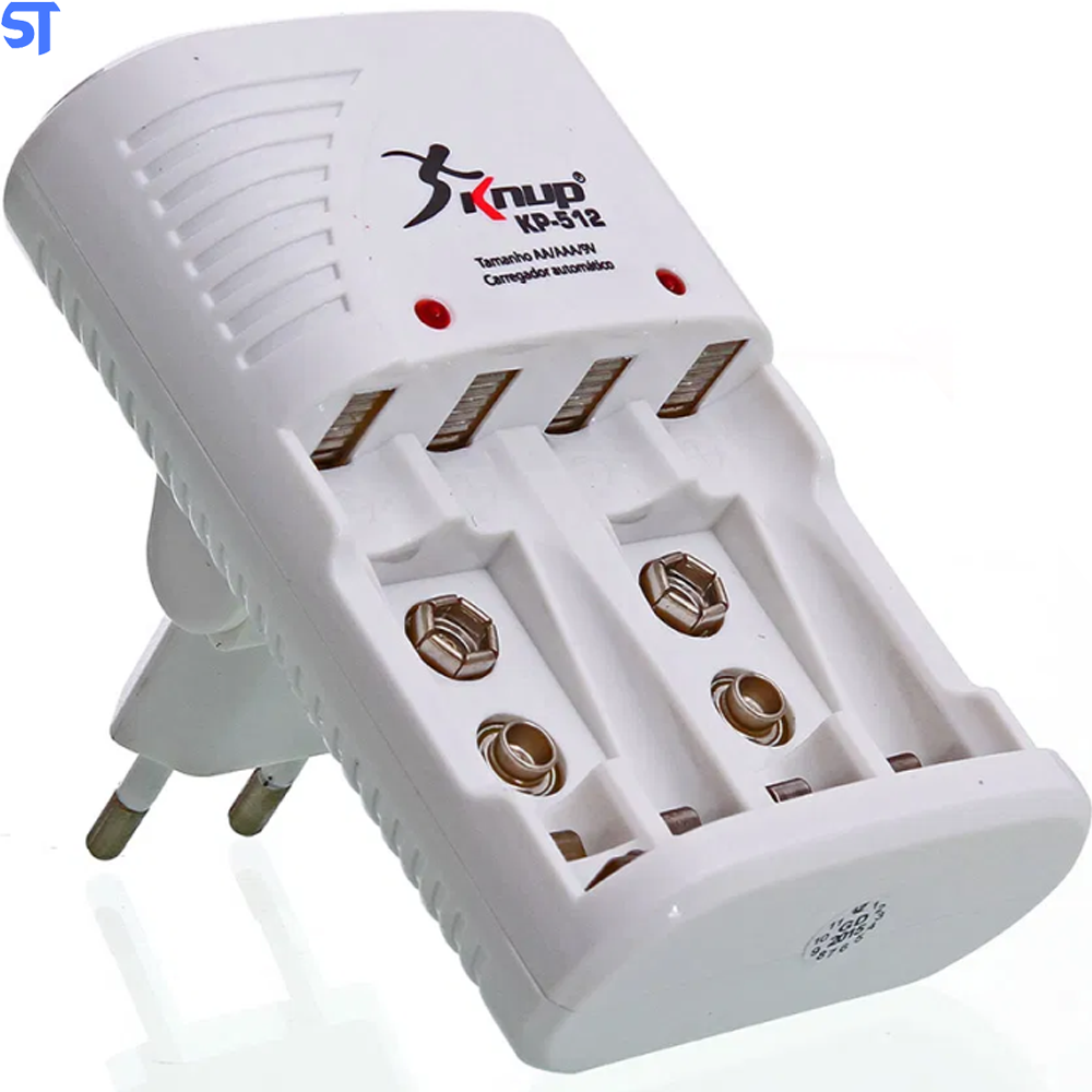 Carregador De Pilhas AA/AAA/9v Knup Kp-512AA Com 4 Pilhas De 4500mAh
