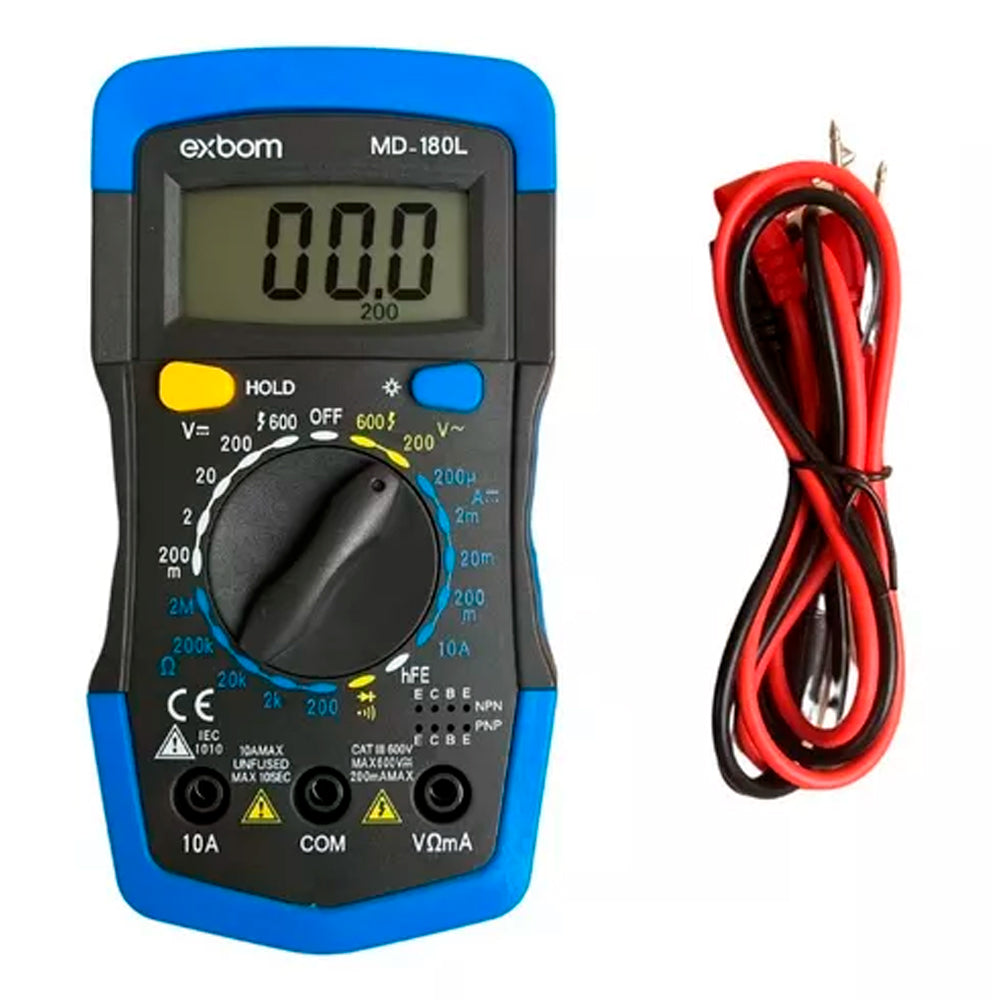 Multimetro Digital Portatil Lcd de 3 Digitos Com Iluminacao de Fundo-Exbom Md-180L