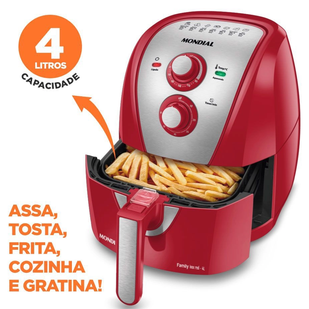 Fritadeira Elétrica Air Fryer Mondial AFN-40-RI 4L Inox/Vermelha - 220V