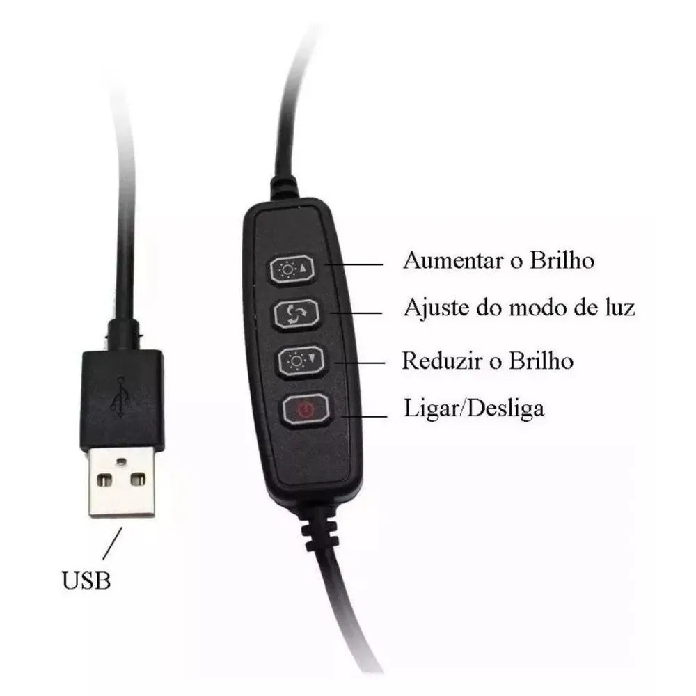 Kit Iluminador Led Ring Light 26,Cm 35w Com Tripé de 1,60 Mt e Suporte Para Celular