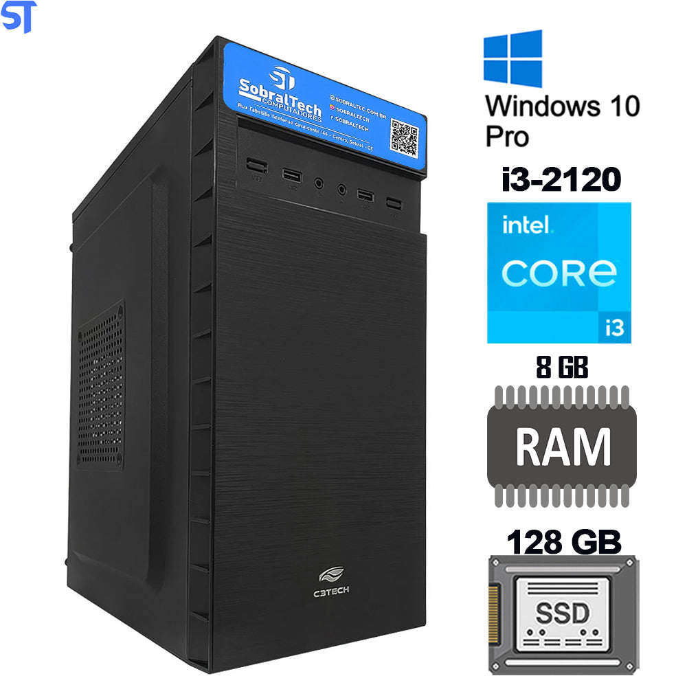 Computador Intel Core  i3-2120  SSD-128GB  Memória-8GB  Gab-ATX MT-32BK   Windows 10 Pro