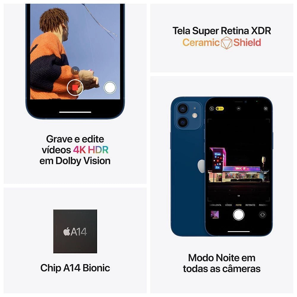 iPhone 12 Apple 64GB Azul Tela de 6,1”, Câmera Dupla de 12MP, iOS