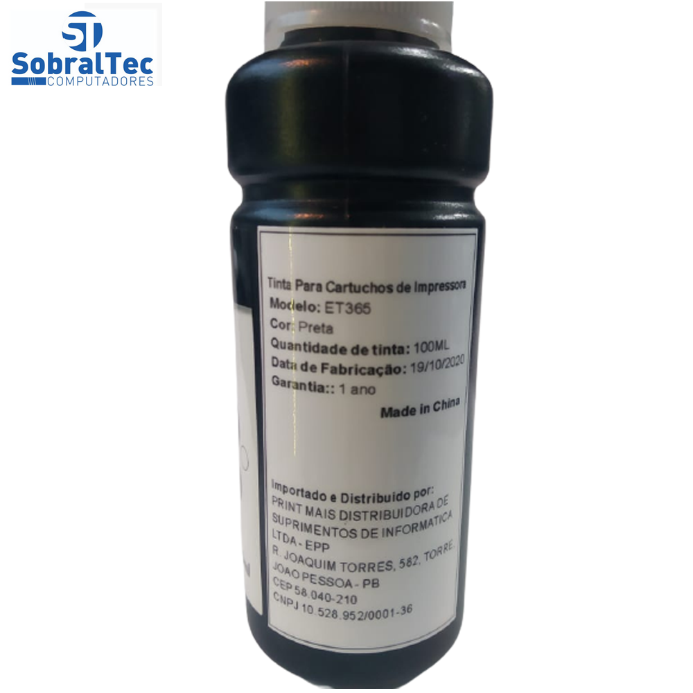 Refil de Tinta Preta  compativel Epson/HP Corante INK BANK ET 365 BK 100ML