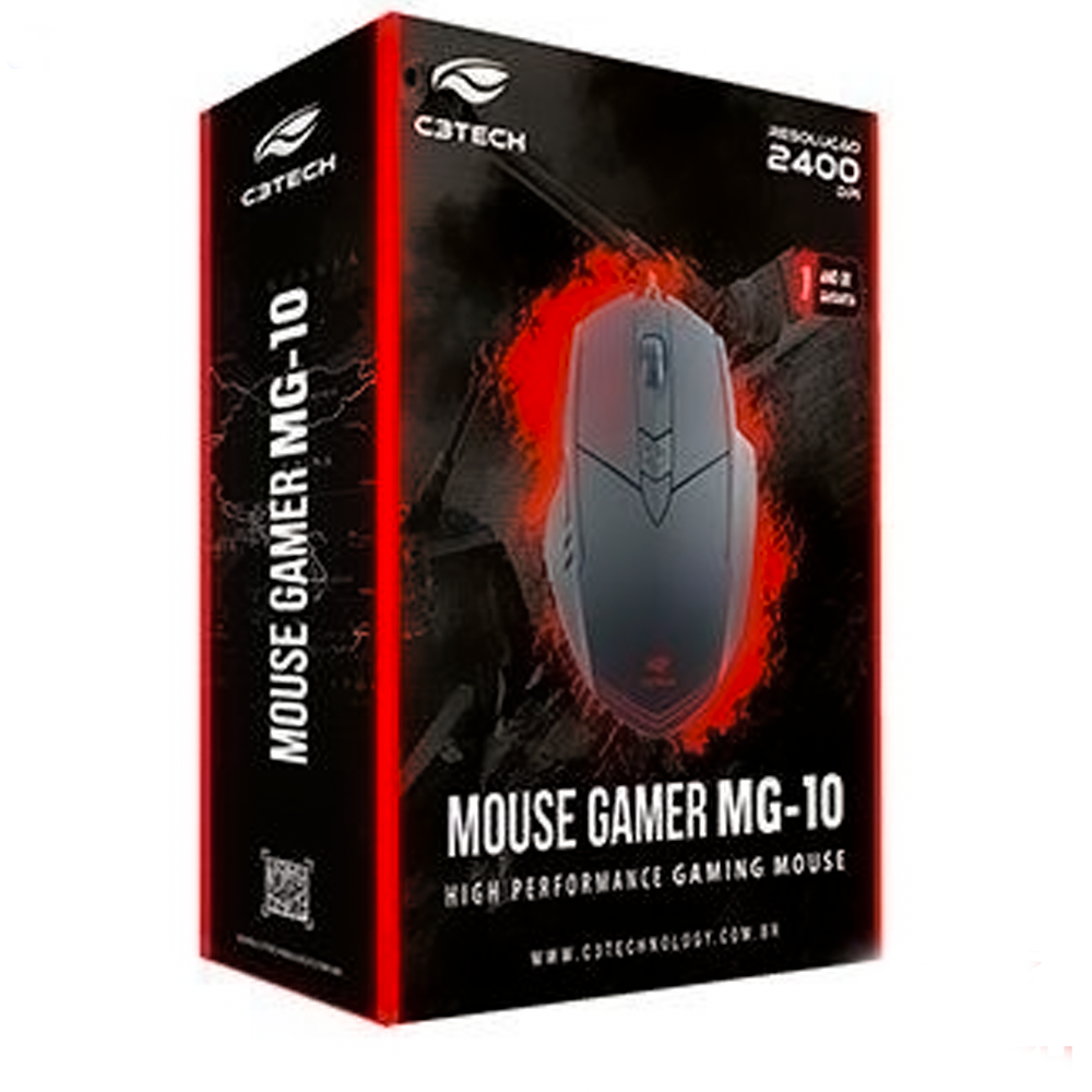 Mouse Gamer C3 Tech Mg-10bk 2400dpi Preto Com Led Azul/Verde