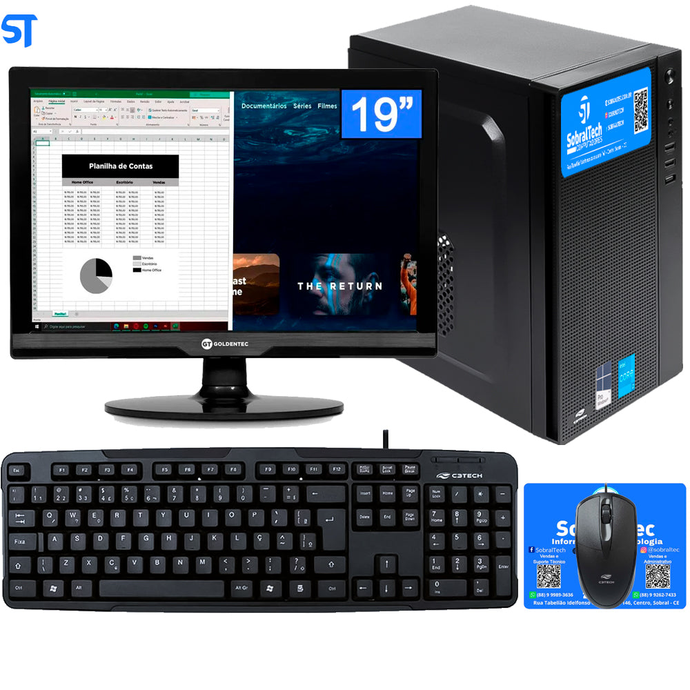 Computador Core i3-2130-HD SSD 128GB -Memória Ram 4GB- Com Monitor 19 HDMI- Teclado, Mouse e MousePad- Windows 10
