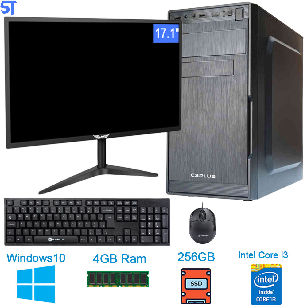 Computador Core i3-2100-HD SSD 256GB -Memória Ram 4GB- Com Monitor de 17 Polegadas- Teclado e Mouse