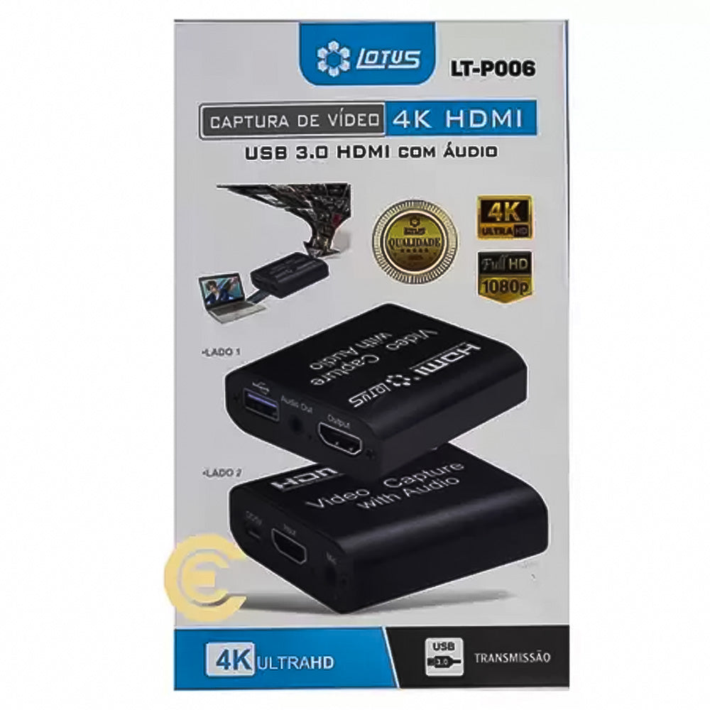 Placa de Captura de Vídeo 4k HDMI Usb 3.0 com Áudio Lotus - LT-P006