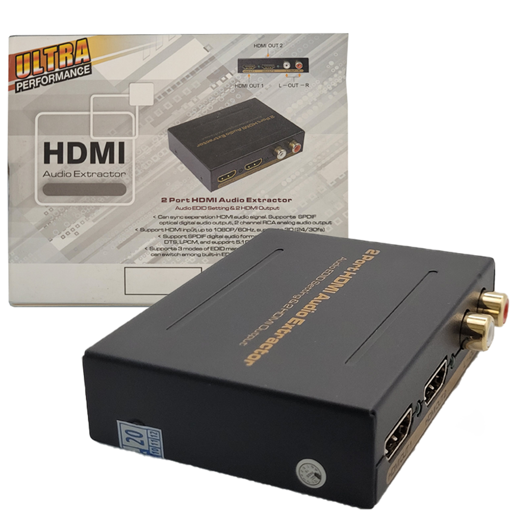 Extrator de Audio Hdmi Spdif 2c/5.1ch Com Splitter 1x2 Com Duas Portas