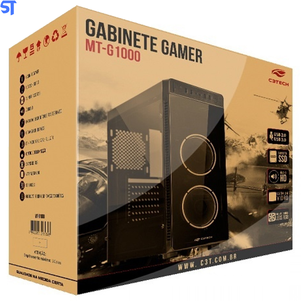 Gabinete Gamer C3Tech, Lateral em Vidro, USB 3.0, S/ Fonte, RGB - MT-G1000BK