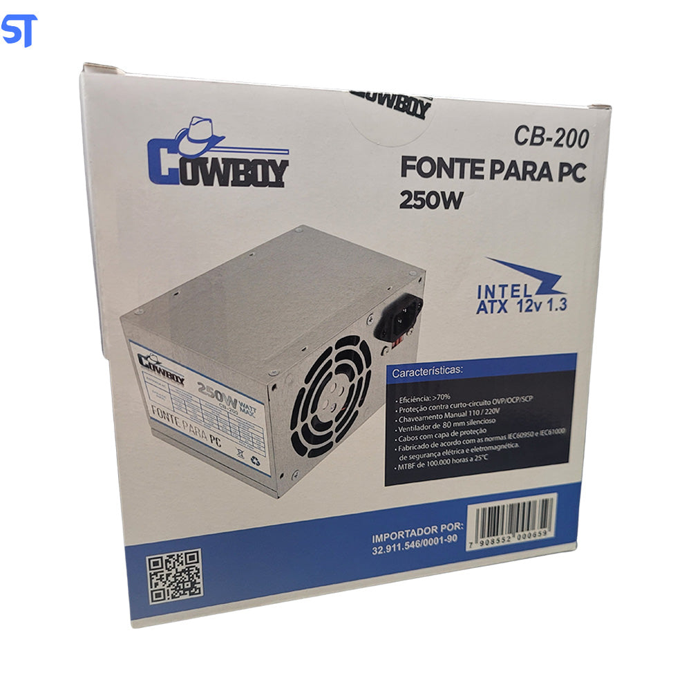 Fonte de Alimentação ATX Para PC 250W Real CB-200 - Cowboy