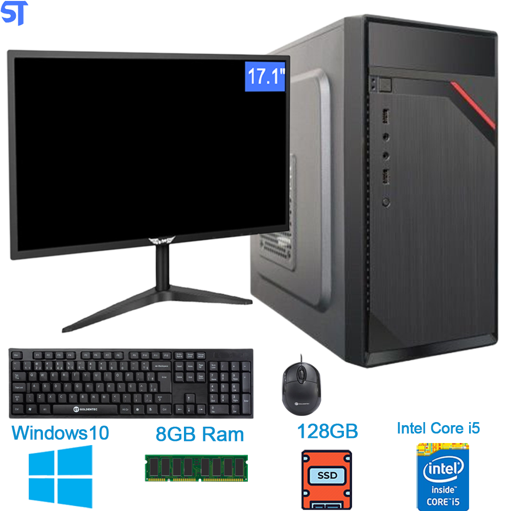 Computador Core i5-9400- HD SSD 128GB- Memória 8GB- GAB-Bg-2316 Windows 10 e Monitor de 17 Polegadas- Teclado e Mouse