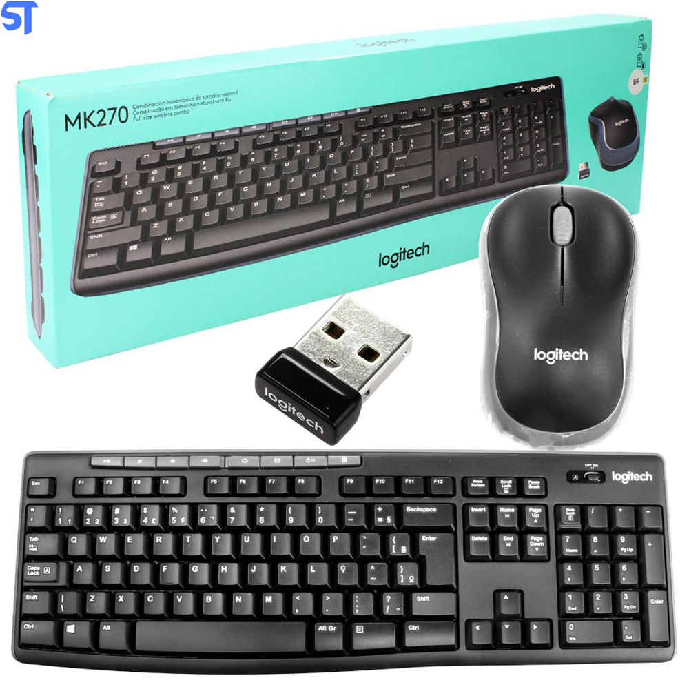 Teclado e Mouse Logitech MK270 Multimídia Wireless Abnt 2 Preto