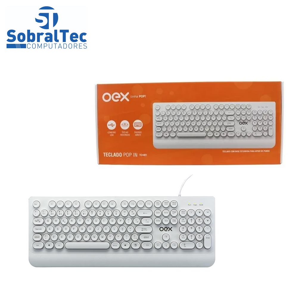Teclado Oex Pop In, ABNT2, Branco - TC401
