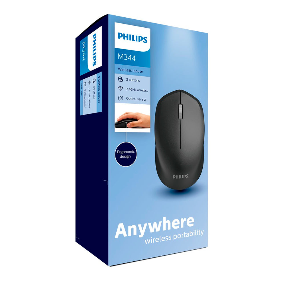 Mouse Sem Fio Tecnologia RF 2,4GHz Sensor Óptico 3 Botões de Função Philips Preto - SPK7344