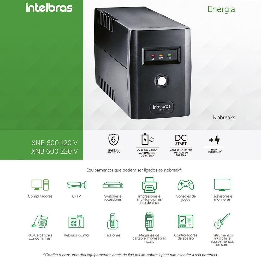 Nobreak Intelbras Xnb Intelbras 600va Saída 220v Com 4 Tomadas