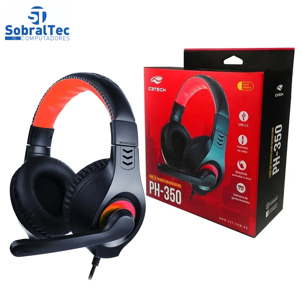 Fone USB Com Microfone PH-350BK Preto C3Tech