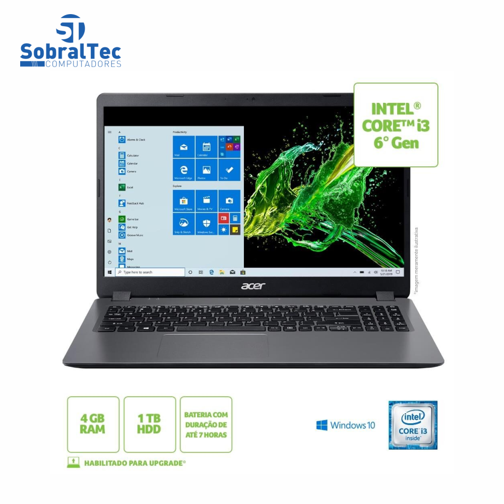Notebook Acer Aspire 3 A315-54K-31E8 Intel Core i3-6006U RAM 4GB 1TB Tela 15.6 LED Linux Endless OS
