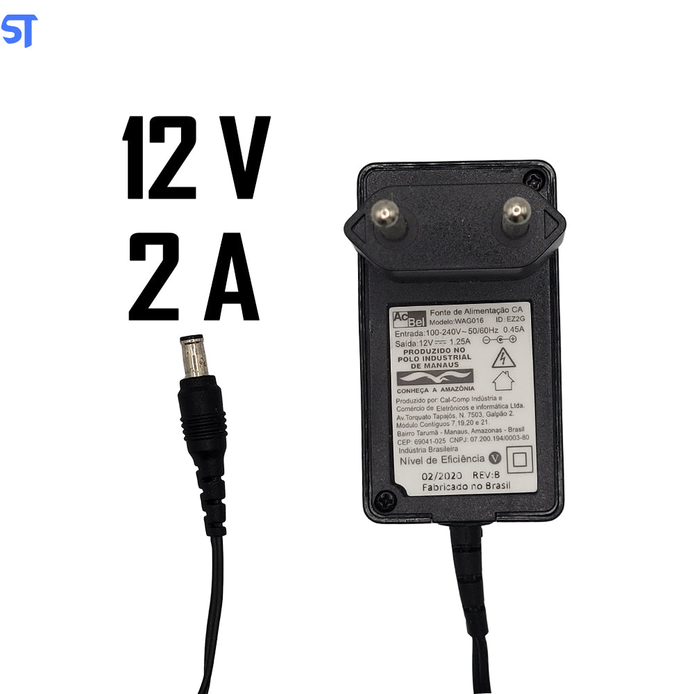 Fonte de Alimentação 12V 1,25A AC BEL Pino 5,2mm x 3,4mm Modelo: WAG016