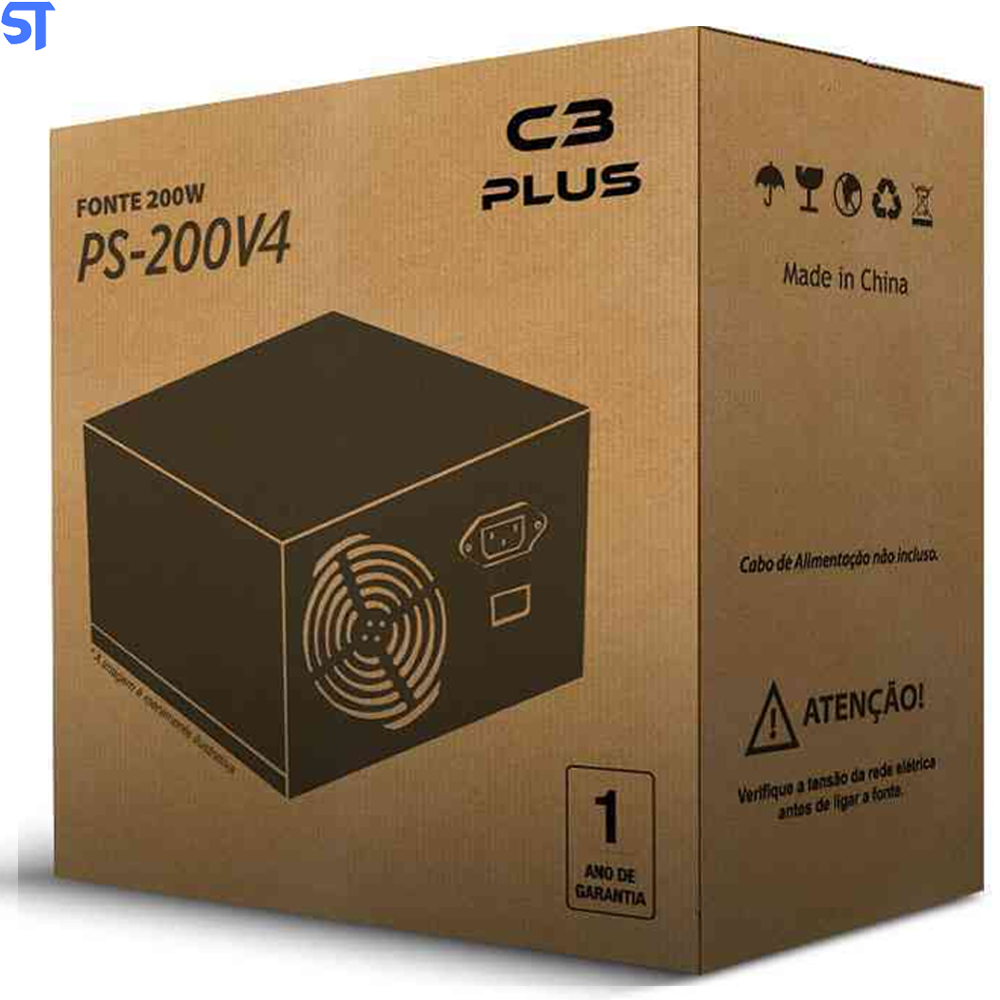 Fonte Atx 200W Potência Real S/ Cabo Com Caixa C3PLUS PS-200V4