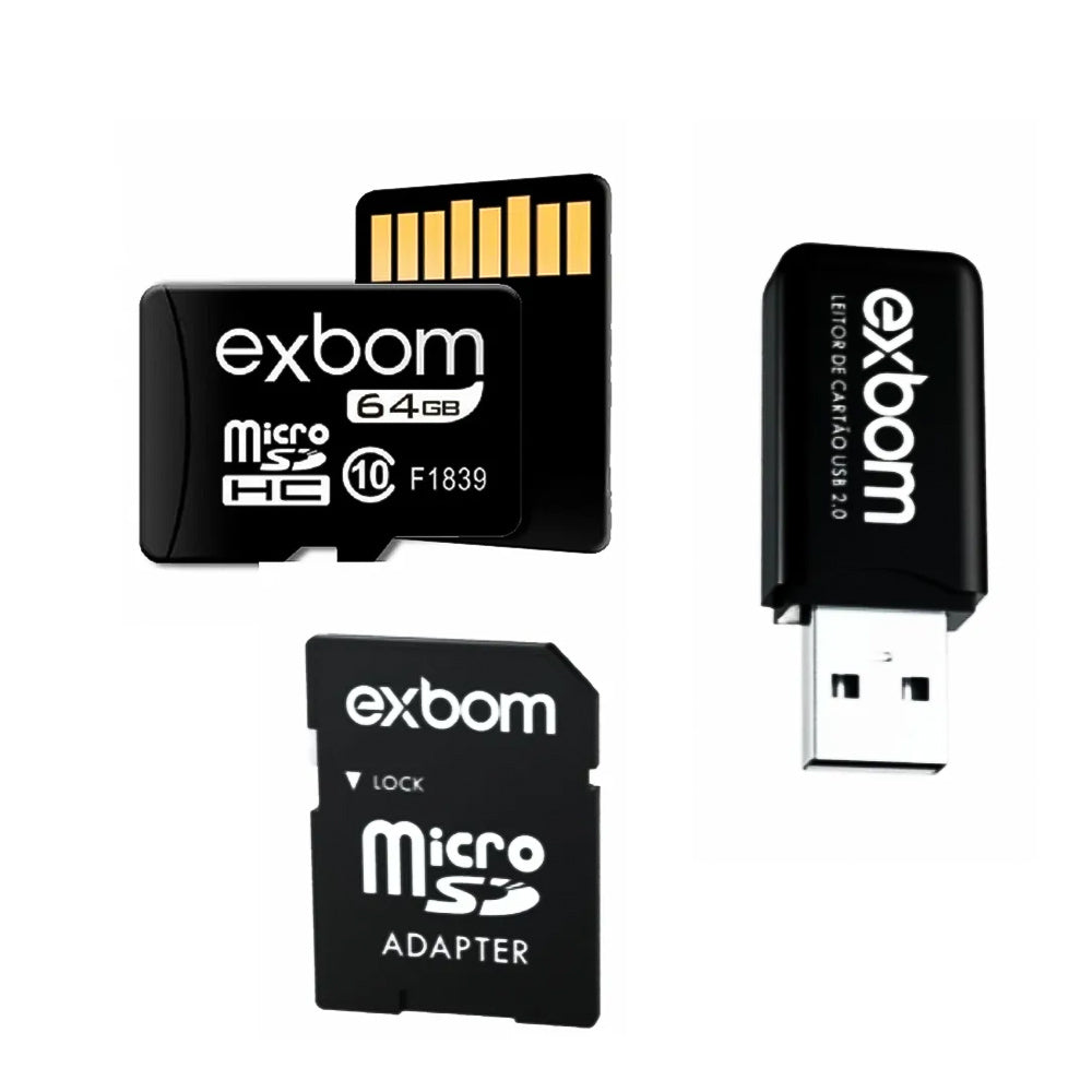 Cartão de Memória 64G Micro-SD -TF  10mbs STGD-TF64G 03067 Exbom Com Leitor de Cartão e Adaptador