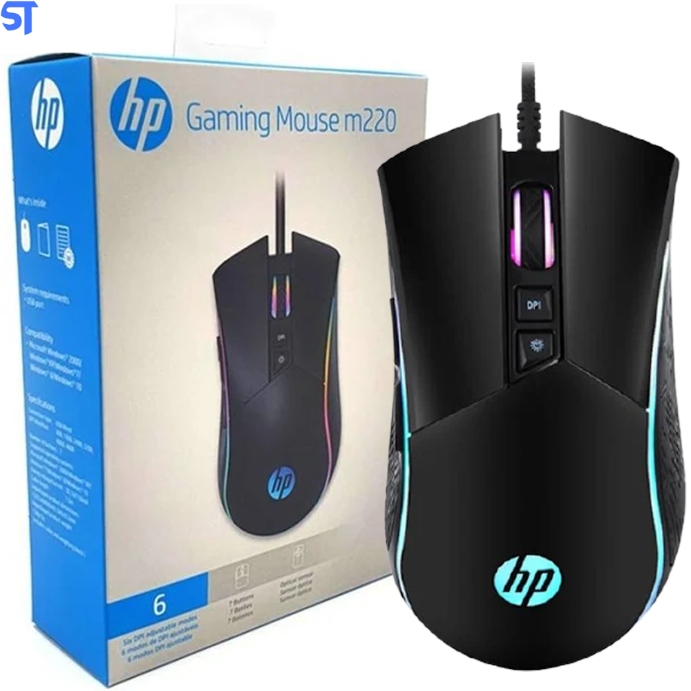 Mouse Gamer USB M220 4800DPI RGB Preto HP