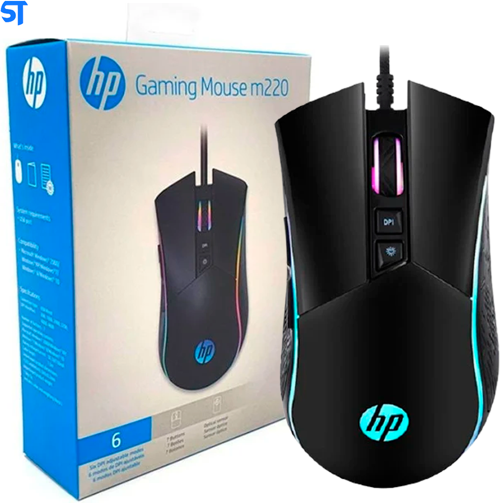 Mouse Gamer USB M220 4800DPI RGB Preto HP